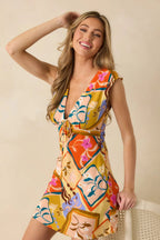 MINKPINK Rosin Yellow Multi Bold Scarf Print Mini Dress oaklynwear
