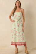 MINKPINK Soleil Green Stripe Linen Blend Tie-Waist Midi Dress oaklynwear