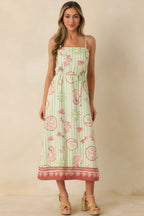 MINKPINK Soleil Green Stripe Linen Blend Tie-Waist Midi Dress oaklynwear