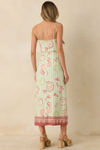 MINKPINK Soleil Green Stripe Linen Blend Tie-Waist Midi Dress oaklynwear