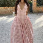 Women's Elegant French Style Pleated Maxi Dress – V-Neck Ruched... oaklynwear