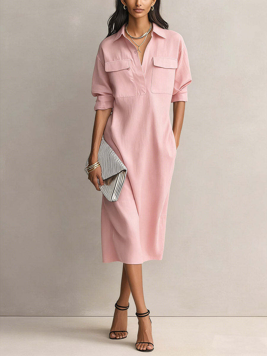 Frances | Black Linen Shirt Collar Midi Dress oaklynwear