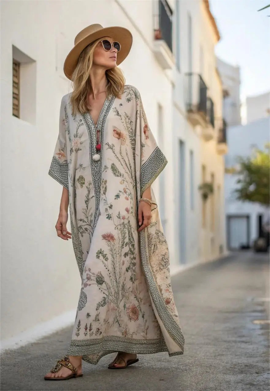 Bohemian Kaftan Maxi Dress – Women’s Loose Fit Printed Beach Dress Summer Vacation Cover Up oaklynwear