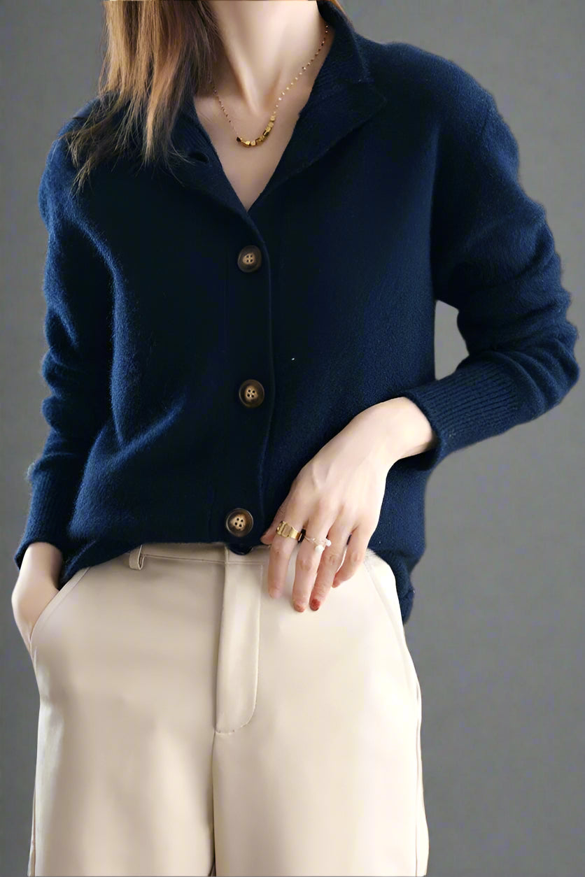 Everly | Button-Up Collared Cardigan with Statement Buttons, Cozy Winter Knit oaklynwear
