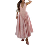 Women's Elegant French Style Pleated Maxi Dress – V-Neck Ruched... oaklynwear