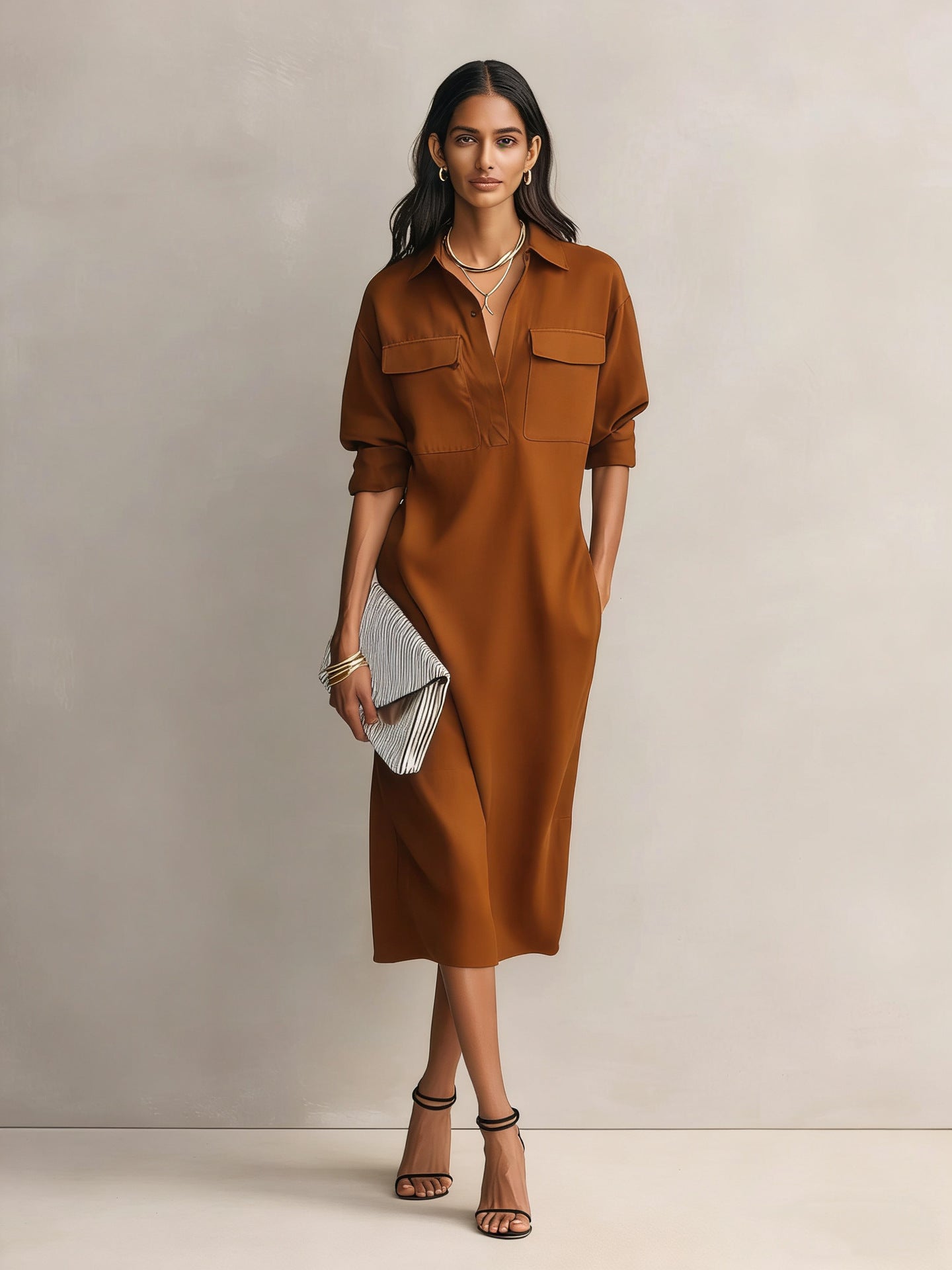 Frances | Black Linen Shirt Collar Midi Dress oaklynwear