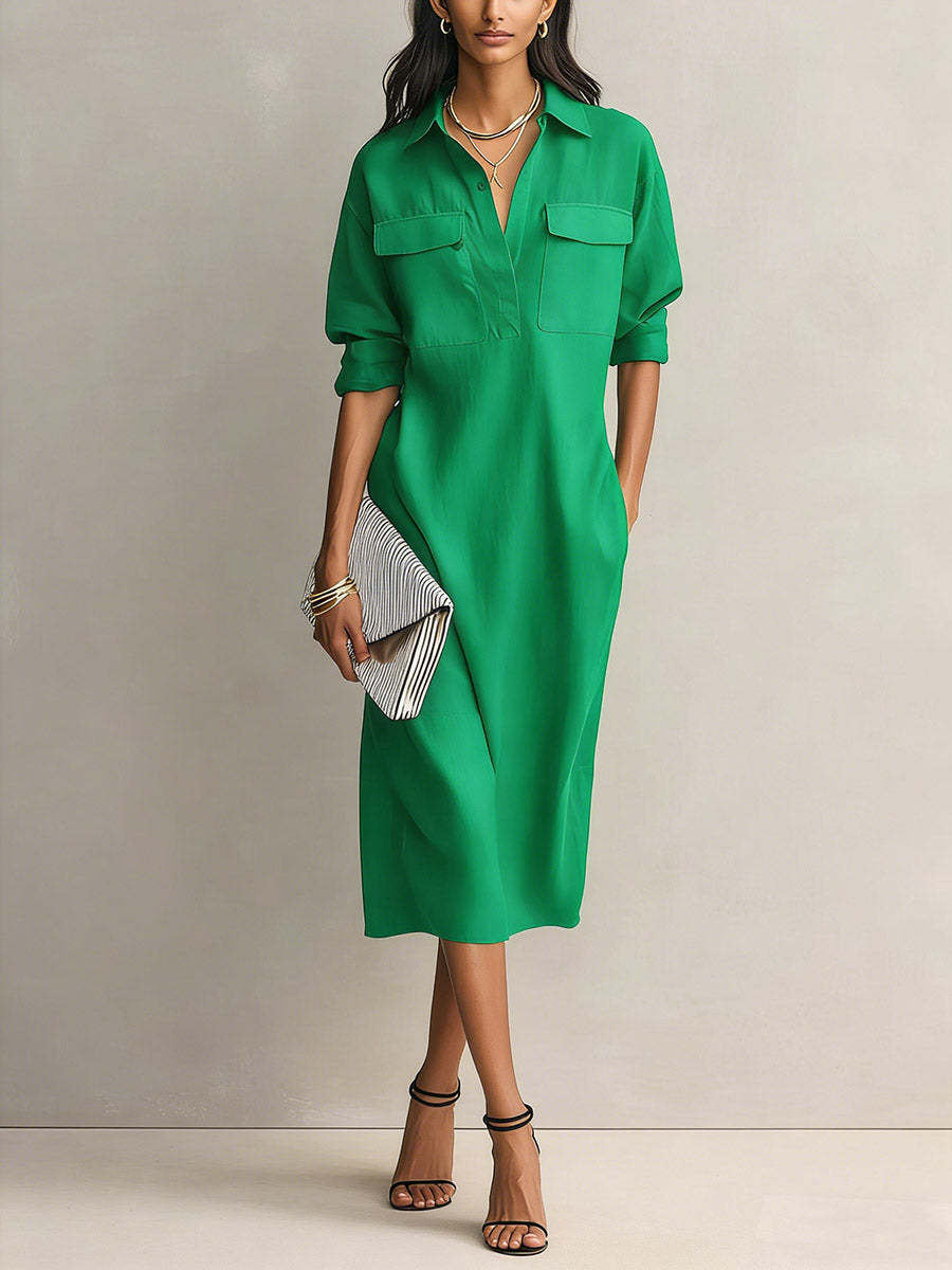 Frances | Black Linen Shirt Collar Midi Dress oaklynwear