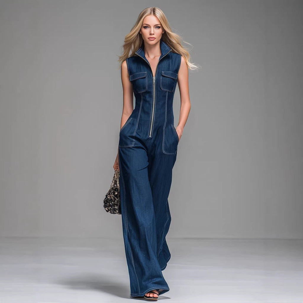 Cara | Wide-Leg Denim Sleeveless Jumpsuit oaklynwear