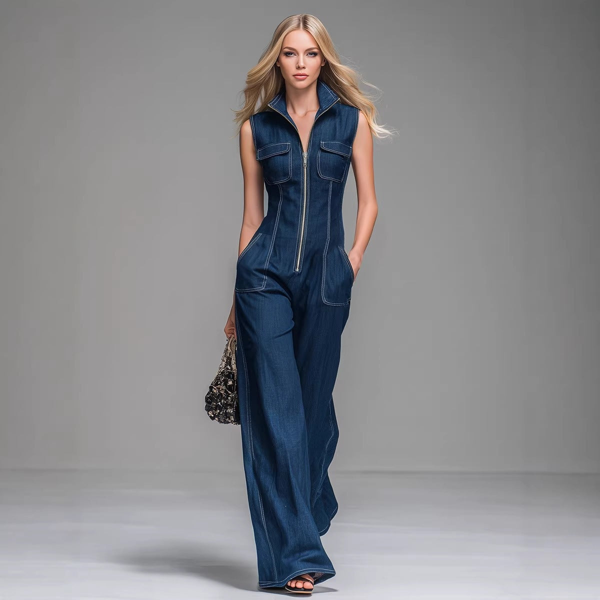 Cara | Wide-Leg Denim Sleeveless Jumpsuit oaklynwear