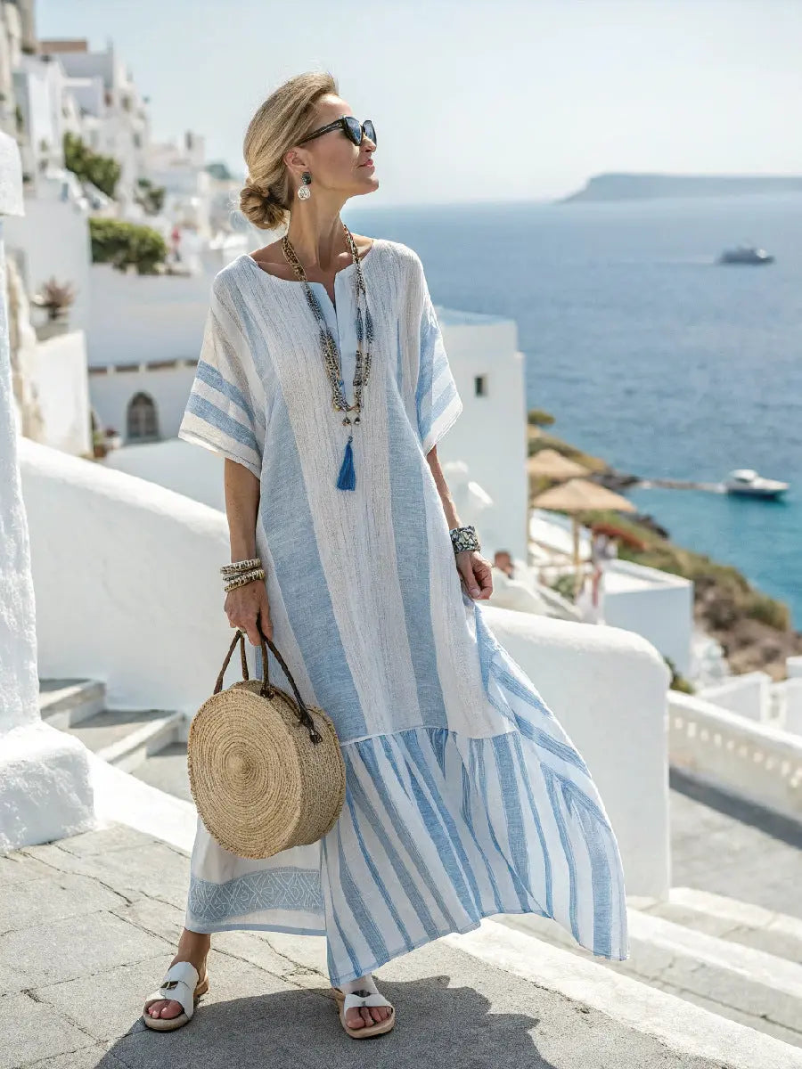 Women’s Kaftan Maxi Dress – Loose Fit Striped Beach Dress Summer Vacation Cover Up oaklynwear