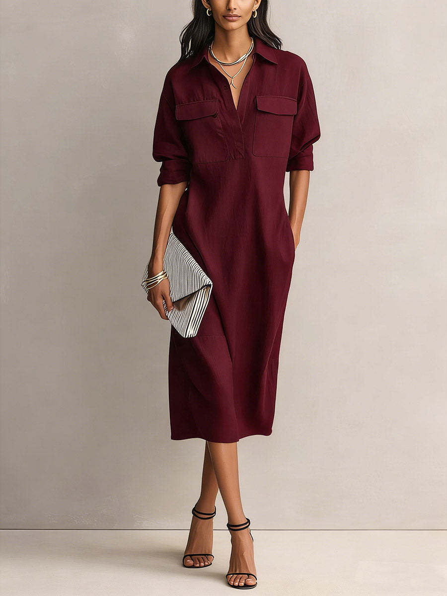 Frances | Black Linen Shirt Collar Midi Dress oaklynwear