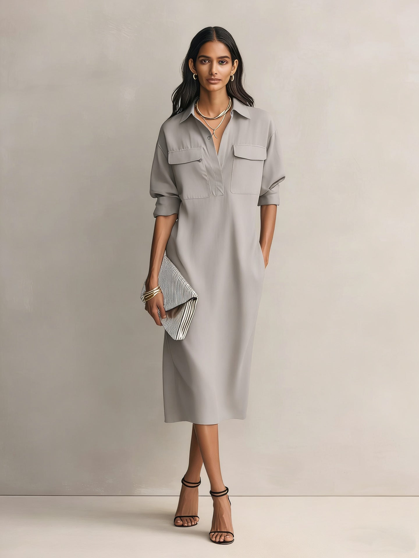 Frances | Black Linen Shirt Collar Midi Dress oaklynwear
