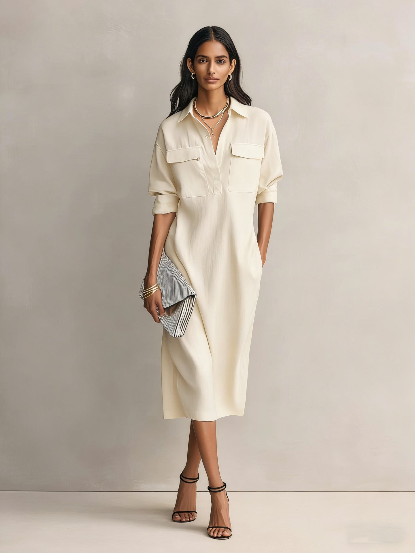Frances | Black Linen Shirt Collar Midi Dress oaklynwear