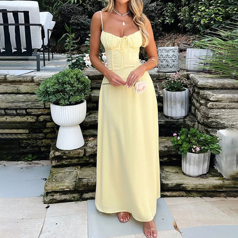 Women's Lace-Up Slip Dress – Solid Color A-Line Sleeveless Tie... oaklynwear