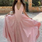 Women's Elegant French Style Pleated Maxi Dress – V-Neck Ruched... oaklynwear