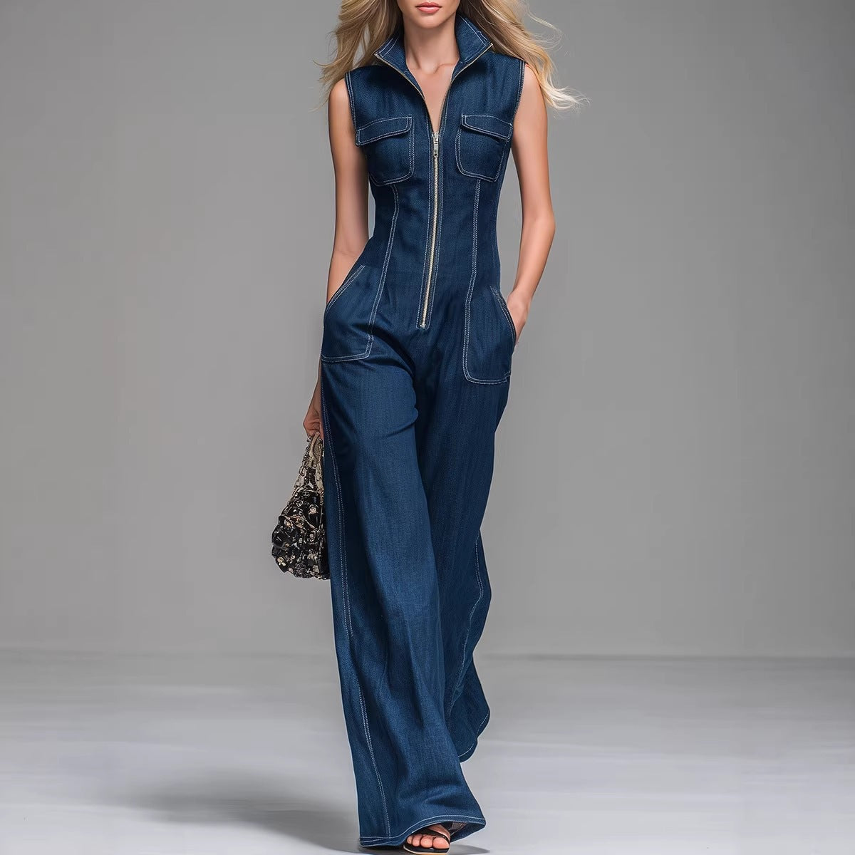 Cara | Wide-Leg Denim Sleeveless Jumpsuit oaklynwear