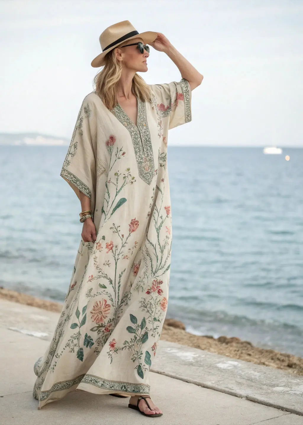 Bohemian Kaftan Maxi Dress – Women’s Loose Fit Printed Beach Dress Summer Vacation Cover Up oaklynwear