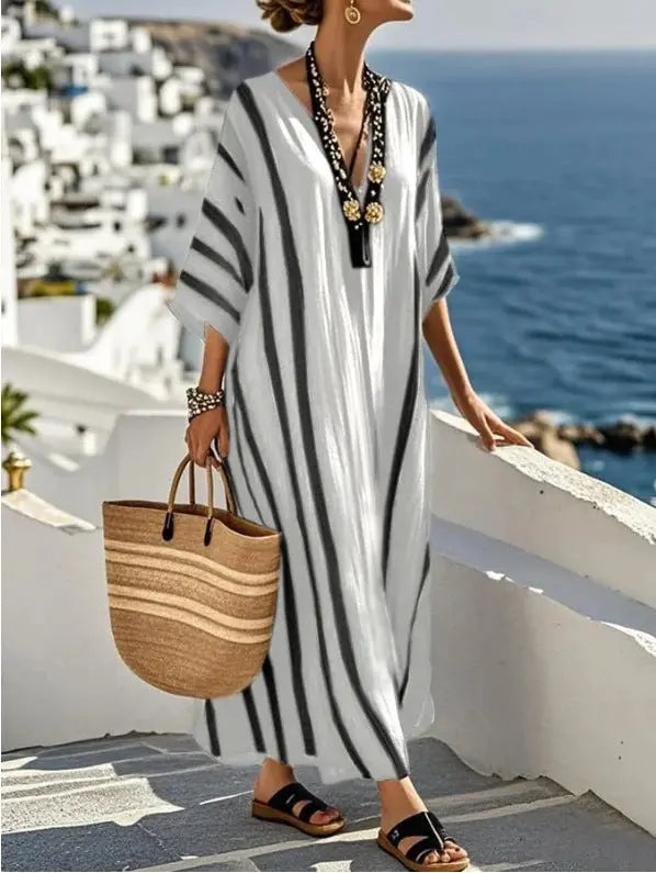 Women’s Kaftan Maxi Dress – Loose Fit Striped Beach Dress Summer Vacation Cover Up oaklynwear