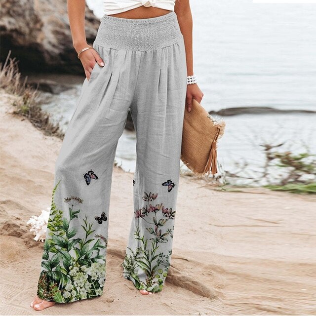 Garlie | Women's Floral Wide Leg Pants High Waist Casual Summer oaklynwear