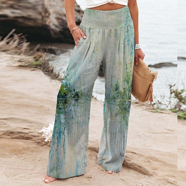 Garlie | Women's Floral Wide Leg Pants High Waist Casual Summer oaklynwear