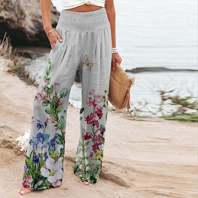 Garlie | Women's Floral Wide Leg Pants High Waist Casual Summer oaklynwear