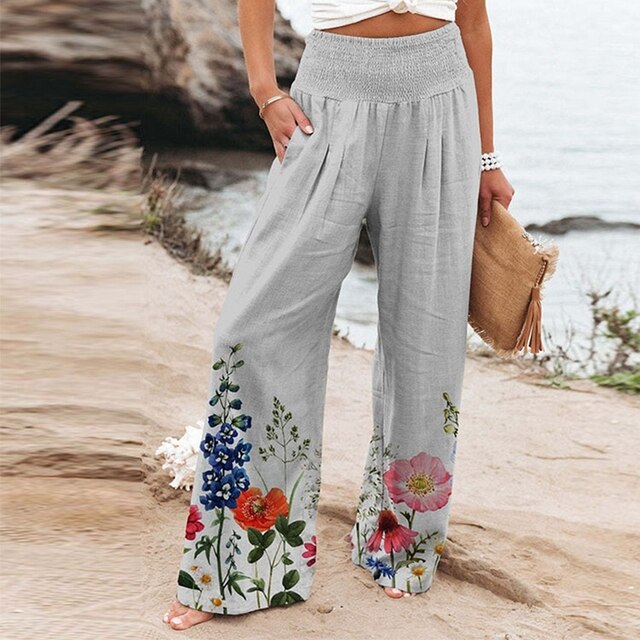 Garlie | Women's Floral Wide Leg Pants High Waist Casual Summer oaklynwear