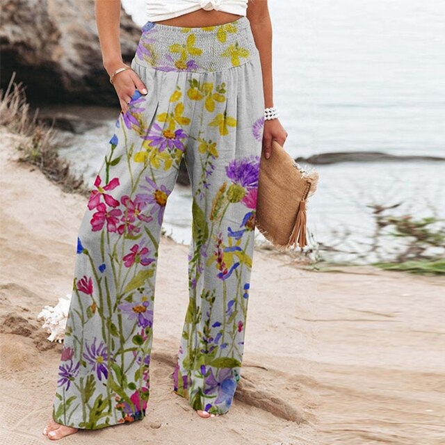 Garlie | Women's Floral Wide Leg Pants High Waist Casual Summer oaklynwear