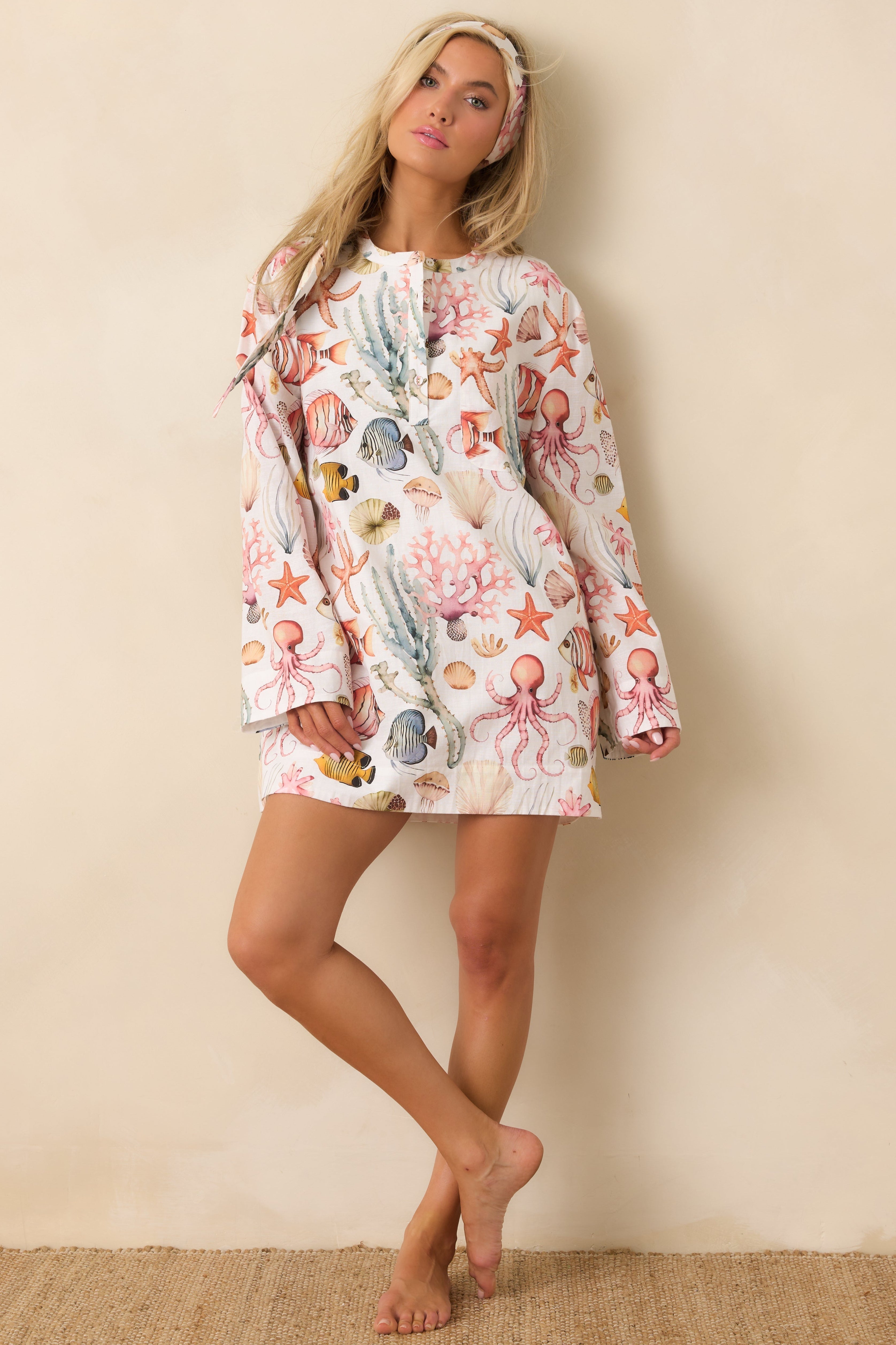 Paradisa Biscayne Bay Multi Cotton Linen Mini Dress oaklynwear