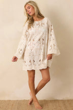 Paradisa Sea La Vie Ivory Embroidered Lace Cover Up Mini Dress oaklynwear