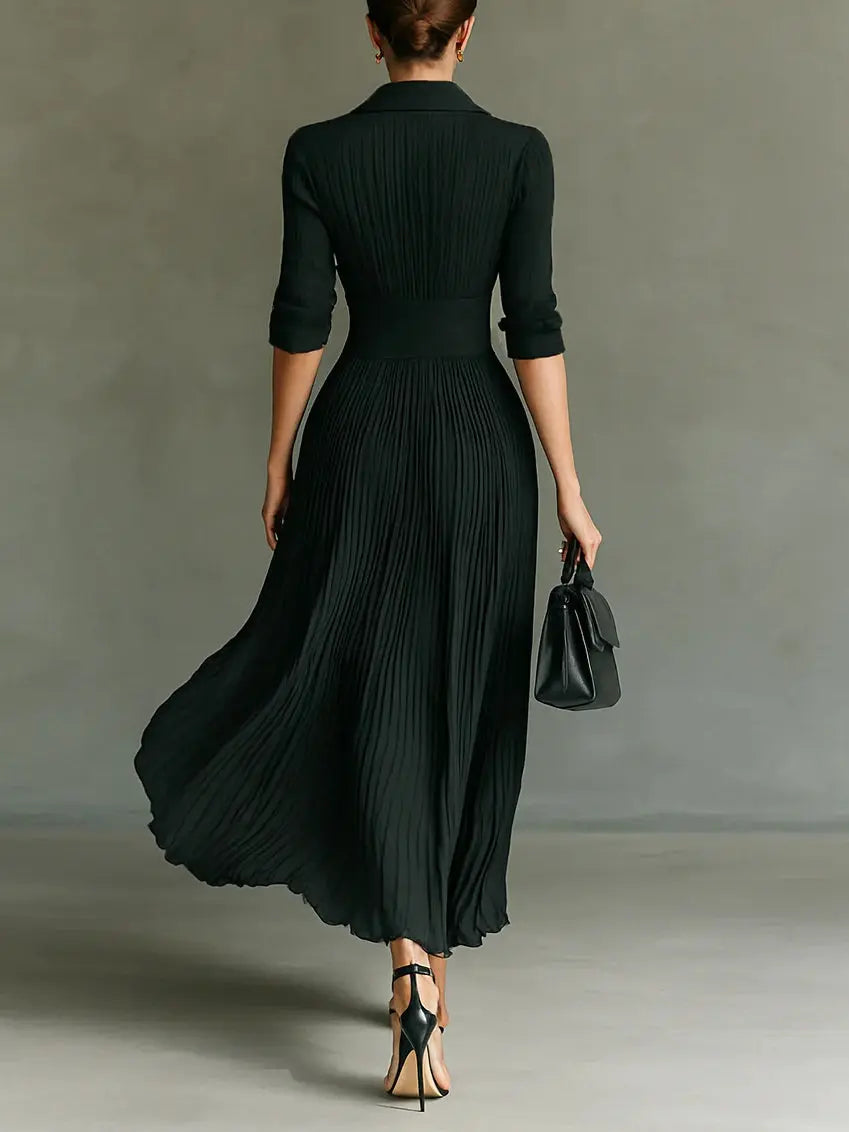 Pleated Front-Button Maxi Dress oaklynwear