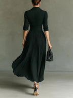 Pleated Front-Button Maxi Dress oaklynwear