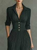 Pleated Front-Button Maxi Dress oaklynwear