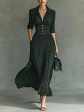 Pleated Front-Button Maxi Dress oaklynwear