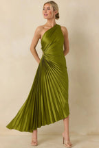 Poetic Charm Olive Green Asymmetric One Shoulder Maxi Dress oaklynwear