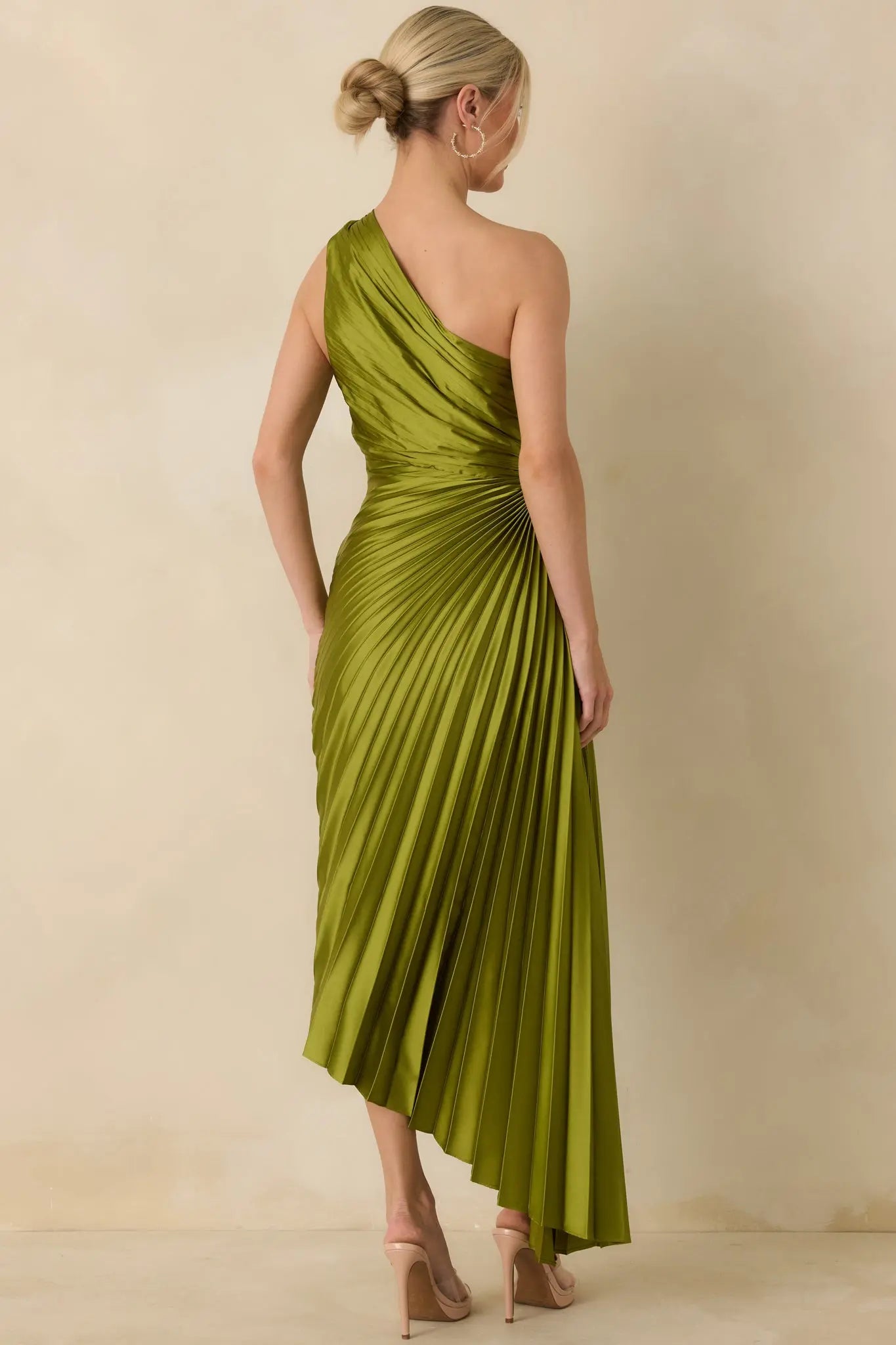 Poetic Charm Olive Green Asymmetric One Shoulder Maxi Dress oaklynwear