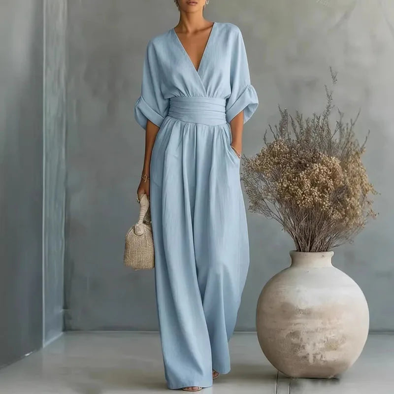 Helena | V-Neck Chiffon Wide-Leg Jumpsuit oaklynwear