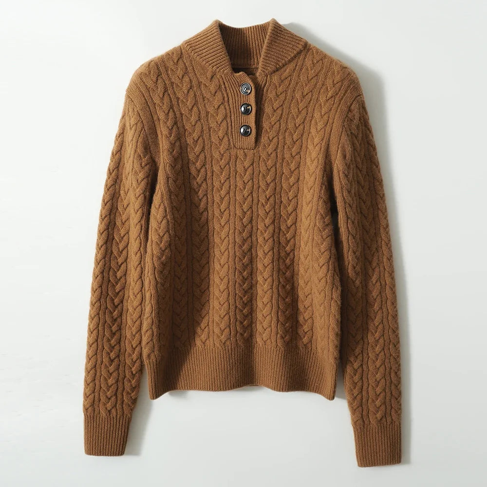 Ellie | Button-Up Cable Knit Sweater with Stand Collar, Cozy Winter Pullover oaklynwear