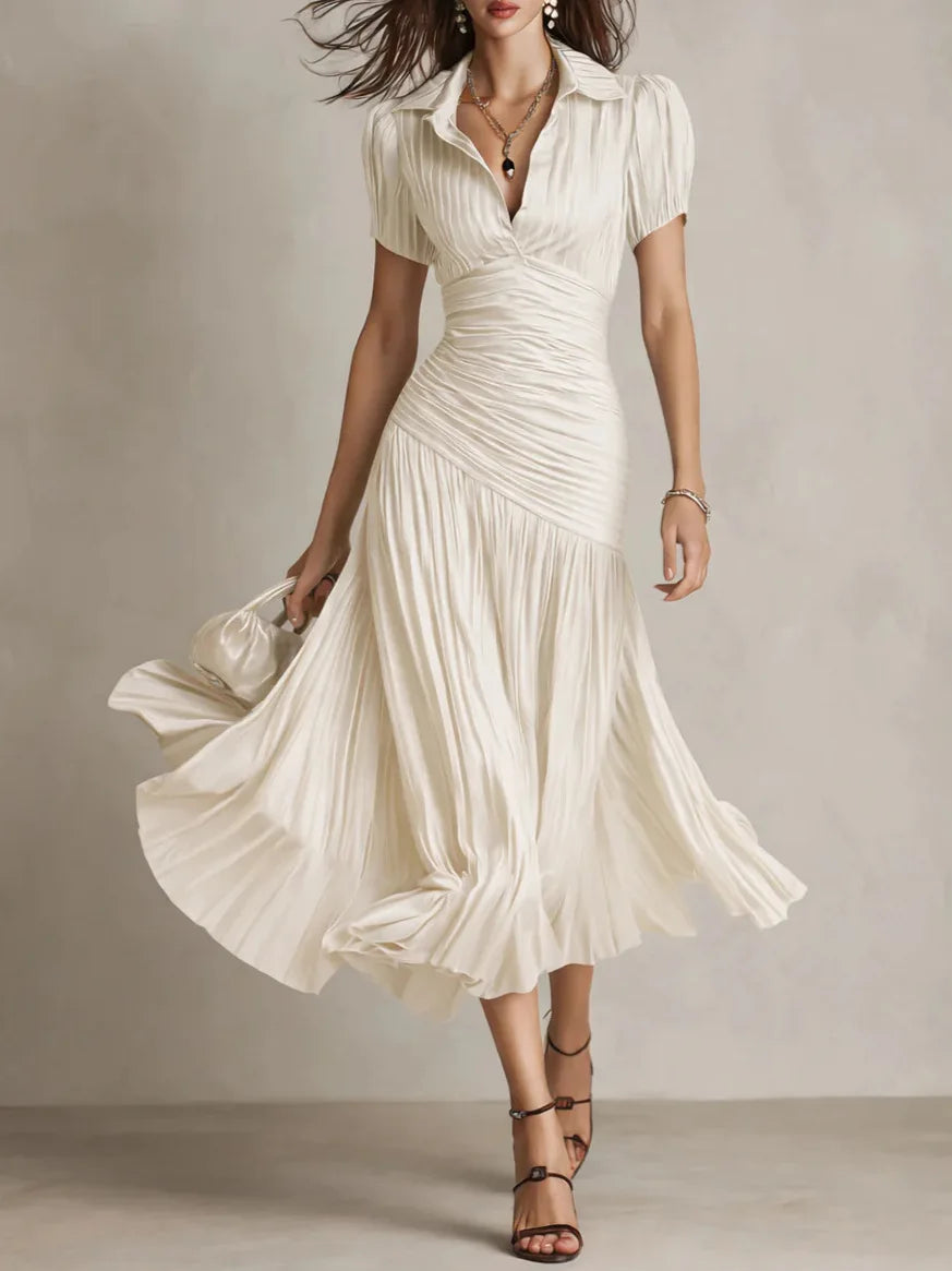 Monroe | Satin Pleated Lapel Midi Dress oaklynwear