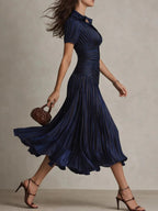 Monroe | Satin Pleated Lapel Midi Dress oaklynwear