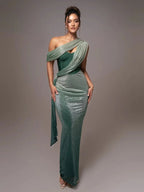 Anabel | One-Shoulder Maxi Dress with Draped Wrap Design oaklynwear