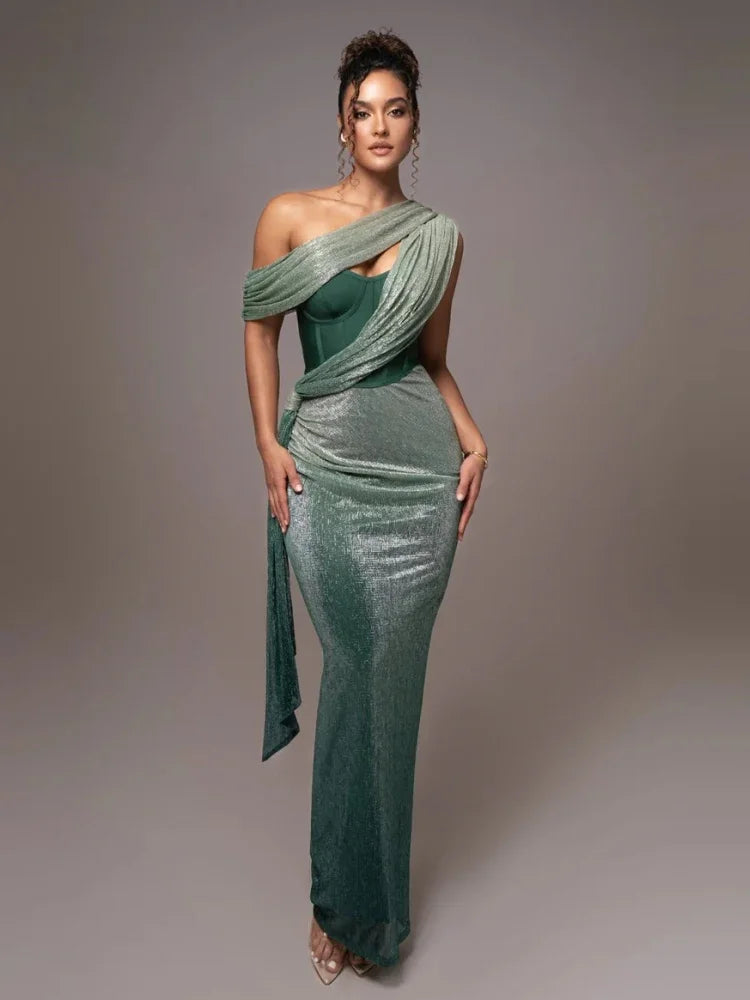 Anabel | One-Shoulder Maxi Dress with Draped Wrap Design oaklynwear