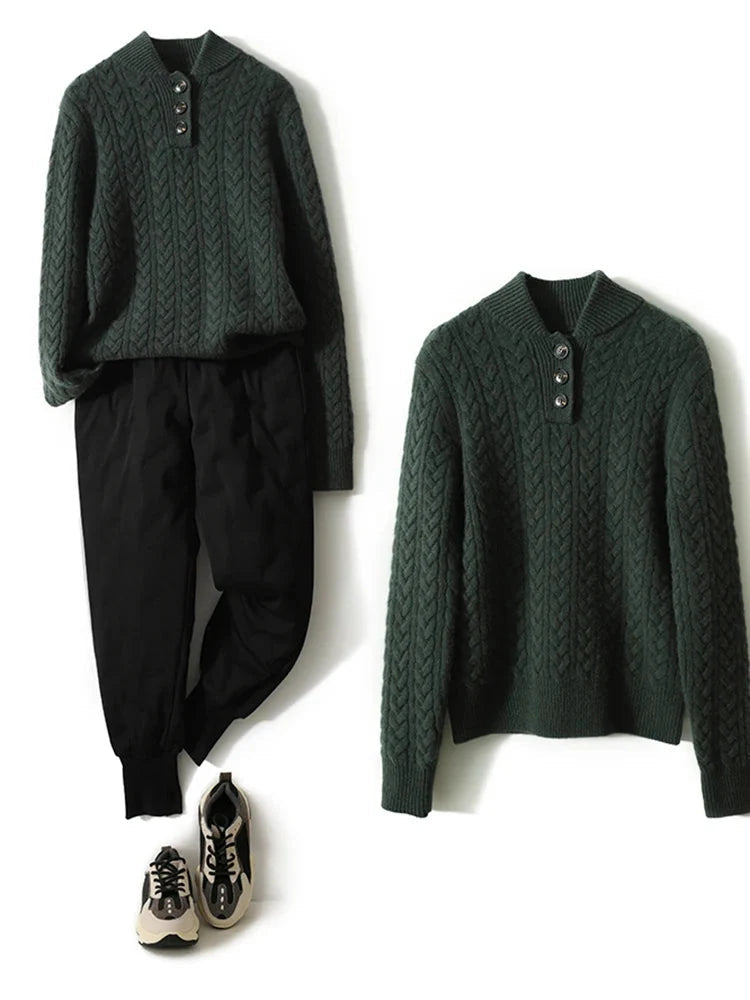 Ellie | Button-Up Cable Knit Sweater with Stand Collar, Cozy Winter Pullover oaklynwear