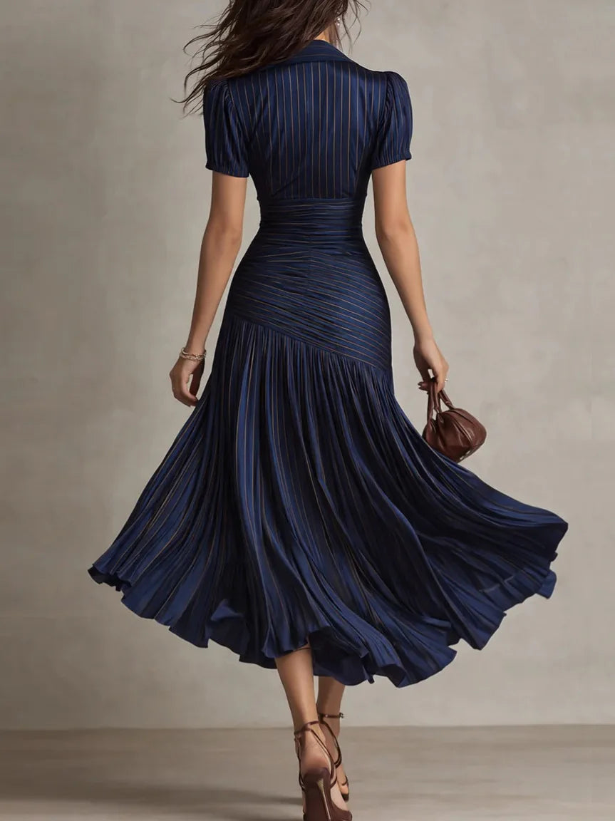 Monroe | Satin Pleated Lapel Midi Dress oaklynwear
