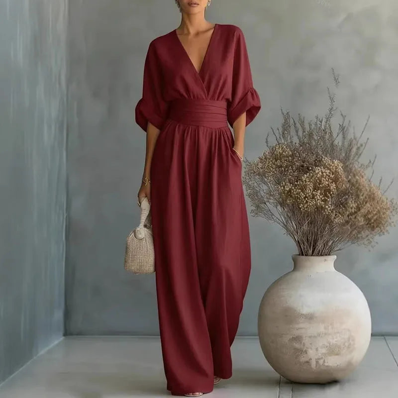 Helena | V-Neck Chiffon Wide-Leg Jumpsuit oaklynwear