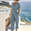 Women’s Two Piece Set – Wrap Top and Tailored Pants Matching Outfit Elegant Summer Set oaklynwear