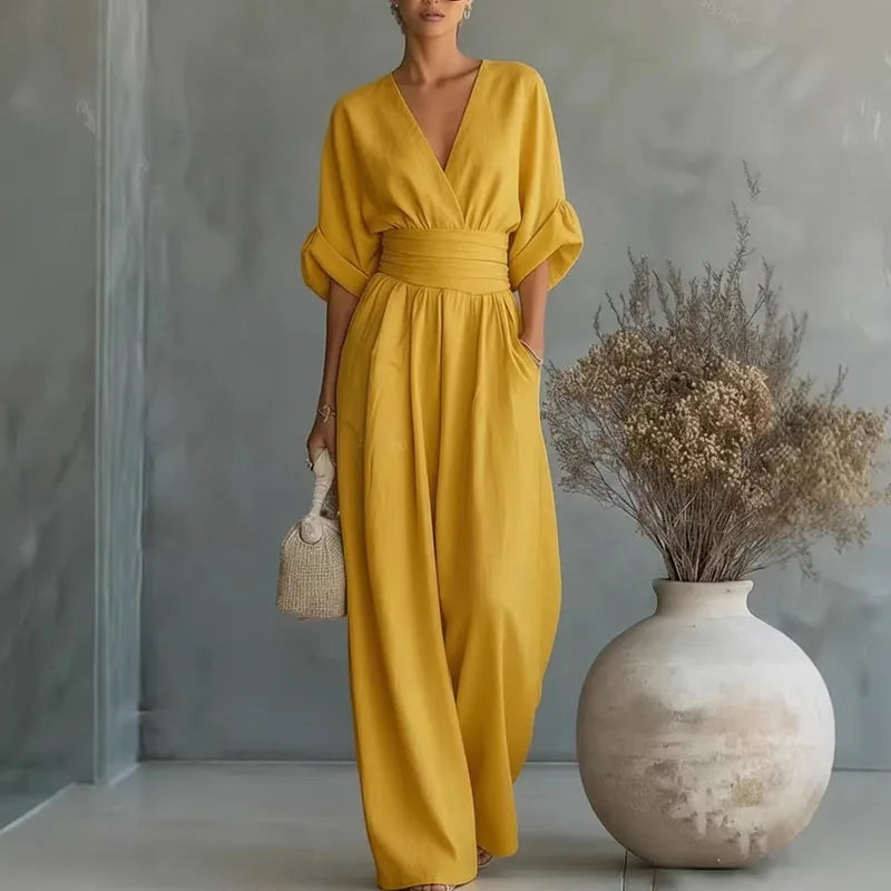 Helena | V-Neck Chiffon Wide-Leg Jumpsuit oaklynwear