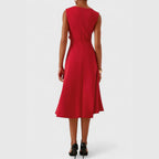 Oaklyn Asymmetric Ruffle Midi Dress – Boat Neck Sleeveless Formal Elegance oaklynwear