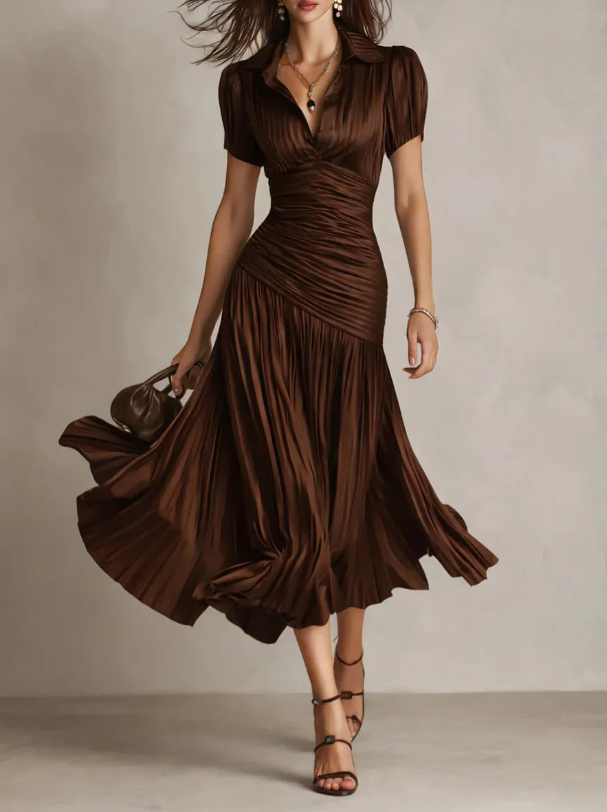 Monroe | Satin Pleated Lapel Midi Dress oaklynwear