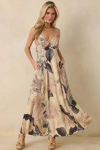 Say It Again Beige Multi Tropical Tie-Back Maxi Dress oaklynwear