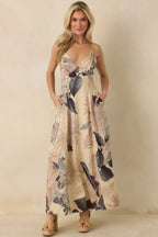 Say It Again Beige Multi Tropical Tie-Back Maxi Dress oaklynwear